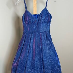 Sparkling Blue Iridescent Sleeveless Homecoming Dress